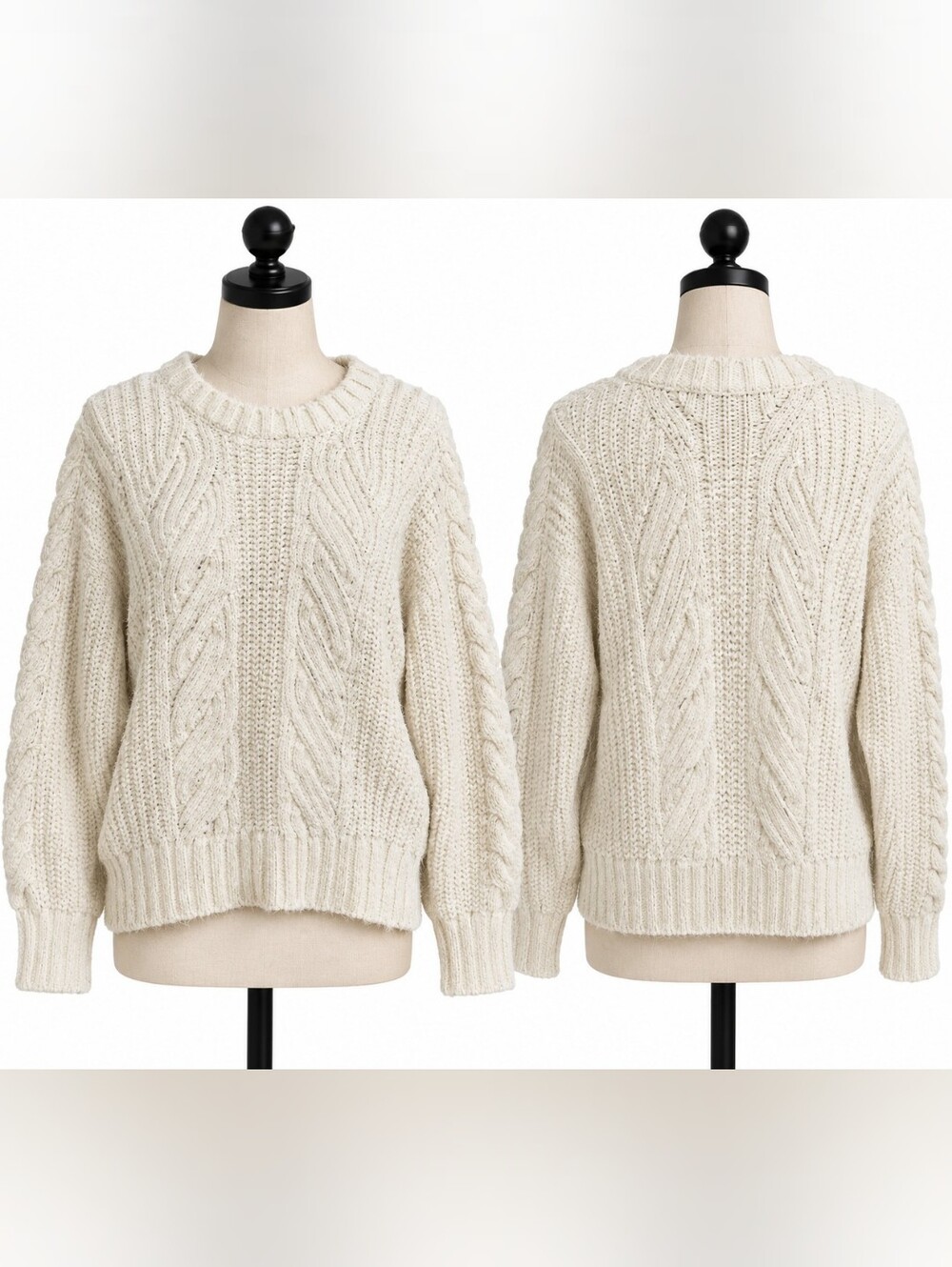 Jessica Simpson white ivory hairy chunky cableknit style diamond pattern sweater